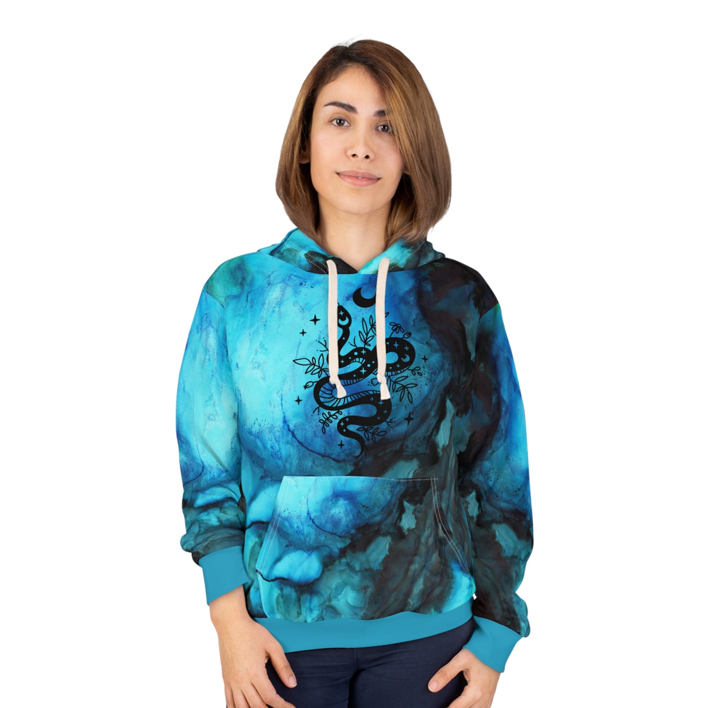 Ethereal Serpent: Alcohol Ink Snake Design Hoodie