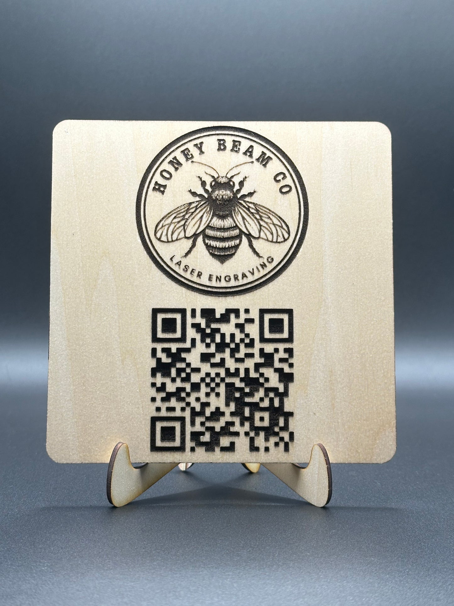 Custom Engraved Basswood QR Code Display Stand